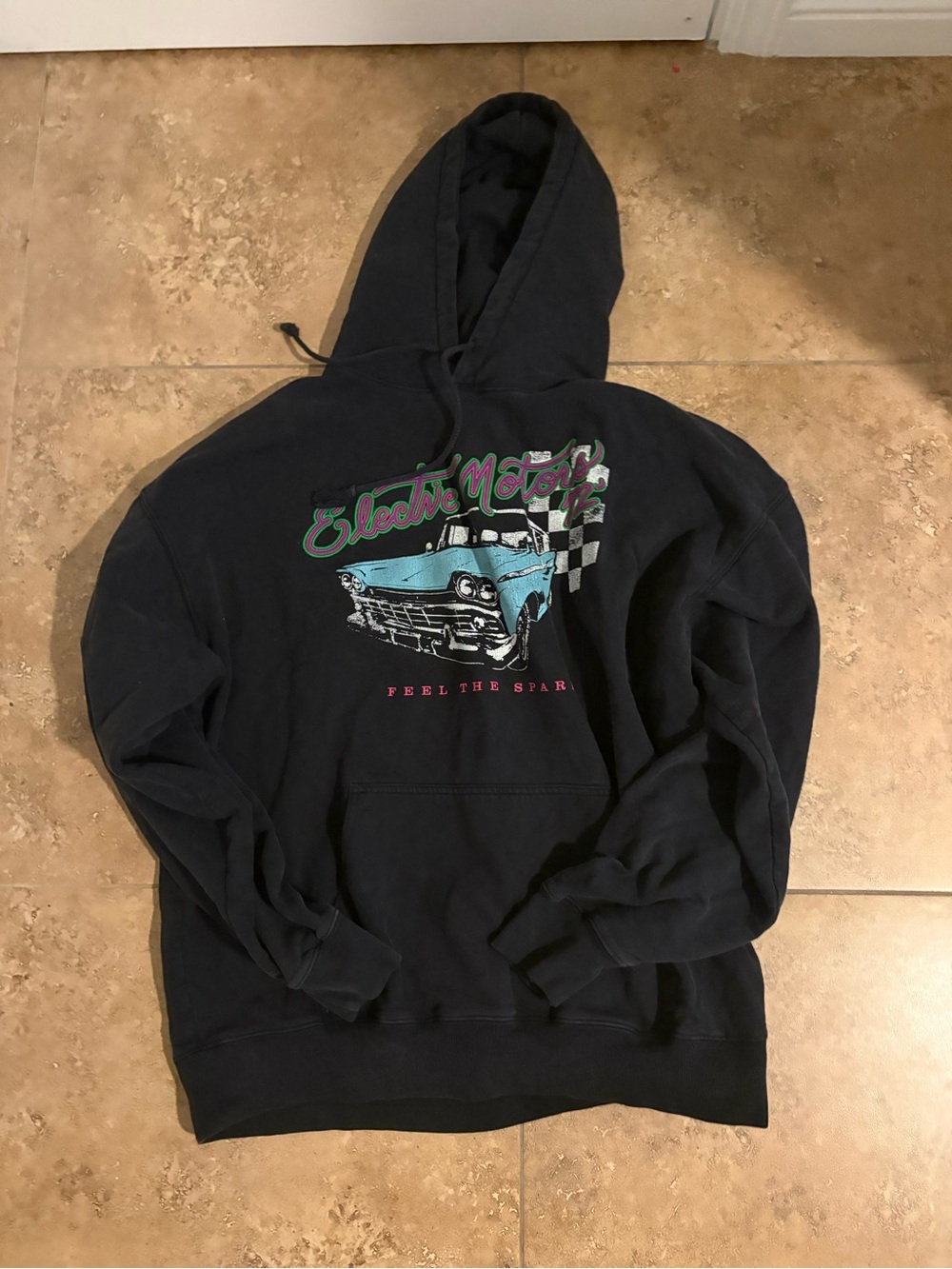 Brandy Melville Navy Graphic Hoodie Sweatshirt - Electric Motor